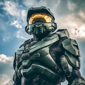 Armored Soldier in Green Halo Suit