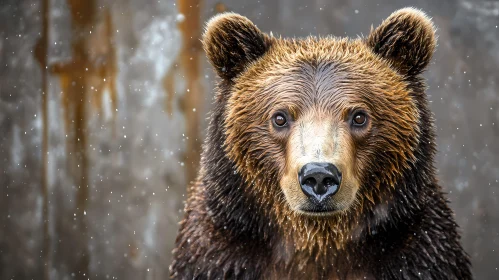 Brown Bear Face in Snow