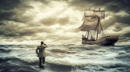 Seascape with Ship and Figure