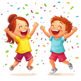 Cartoon of Cheerful Children Celebrating