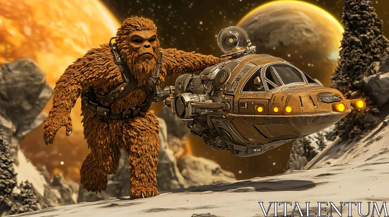 Galactic Wookiee with Spaceship Art AI Image