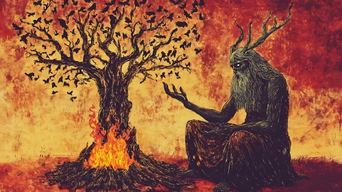 Burning Tree and Horned Creature