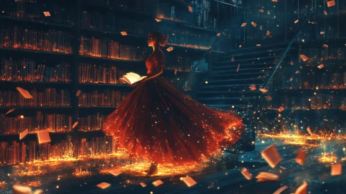 Enchanting Library Scene with Book Reader