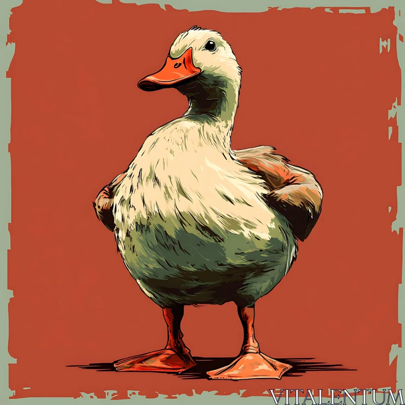 Whimsical Duck Portrait on Red Background AI Image