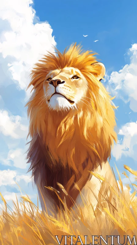 Regal Lion Under Blue Sky AI Image