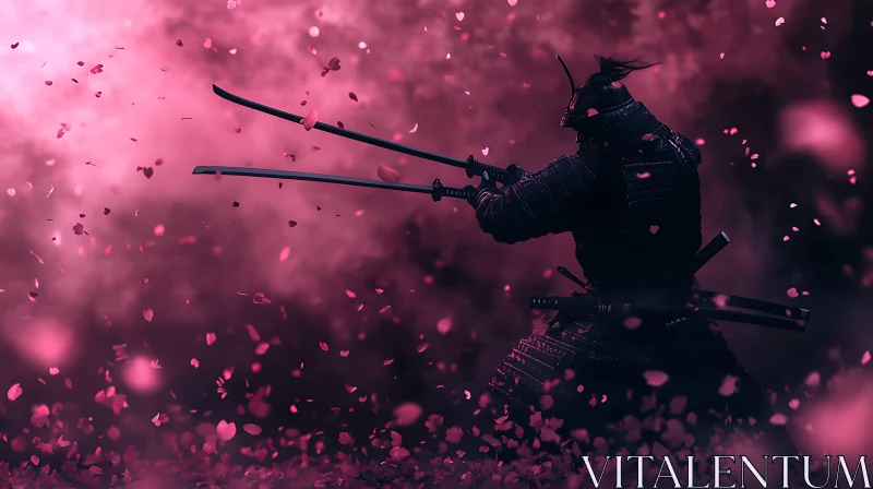 AI ART Dual Katana Samurai in Floral Ambience