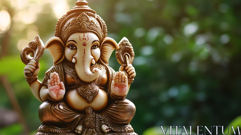 Ganesha Sculpture Amidst Greenery AI Image