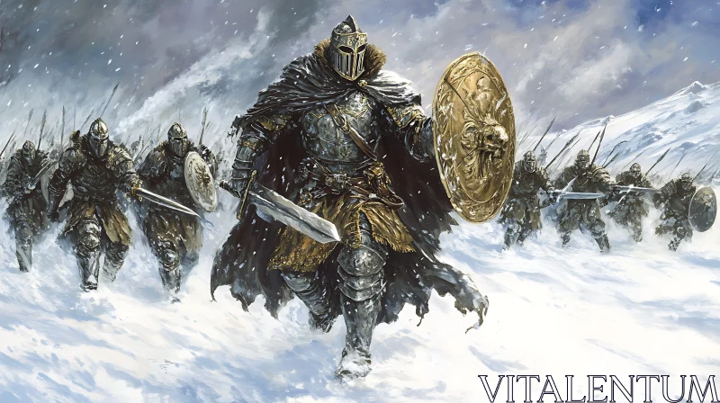 Medieval Warriors Advance in Winter AI Image