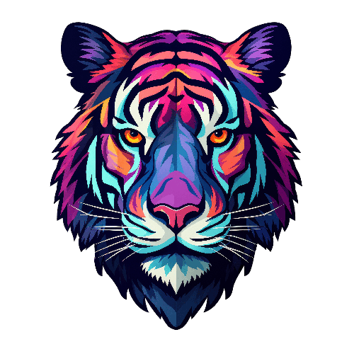 Colorful Tiger Face Illustration with Symmetrical Design