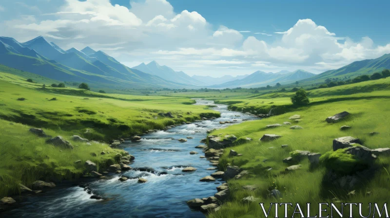 Countryside River Scene: A Pastoral Adventure AI Image