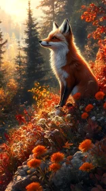Sunlit Fox Amidst Autumn Foliage