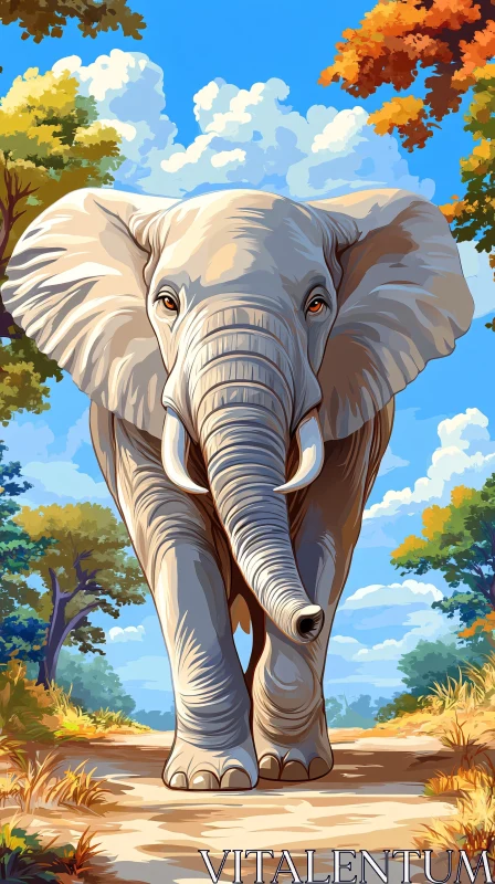 Elephant in a Colorful Forest AI Image