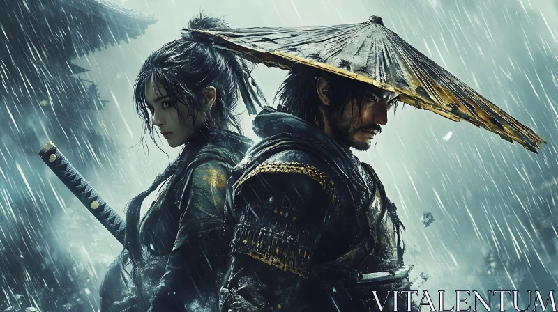 Rainy Samurai Standoff AI Image