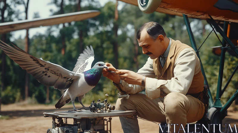 Vintage Aviation with Pigeon Encounter AI Image