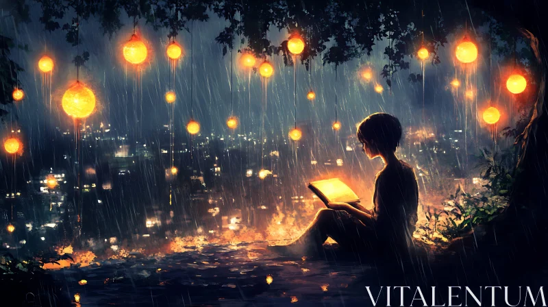 AI ART Girl Reading in the Rain