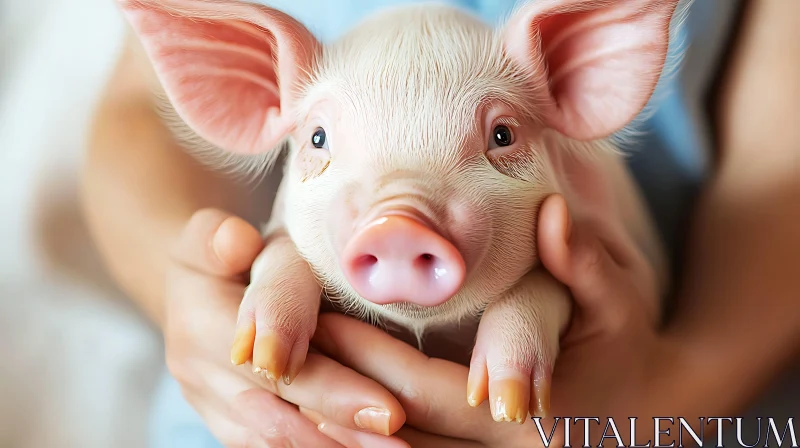 Cute Baby Piglet in Gentle Hands AI Image