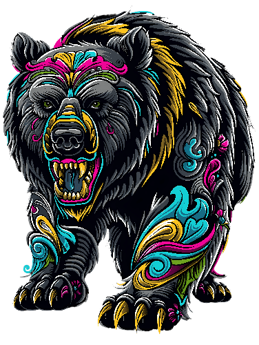 POD Design Digital Illustration of Decorated Bear in Realistic Style