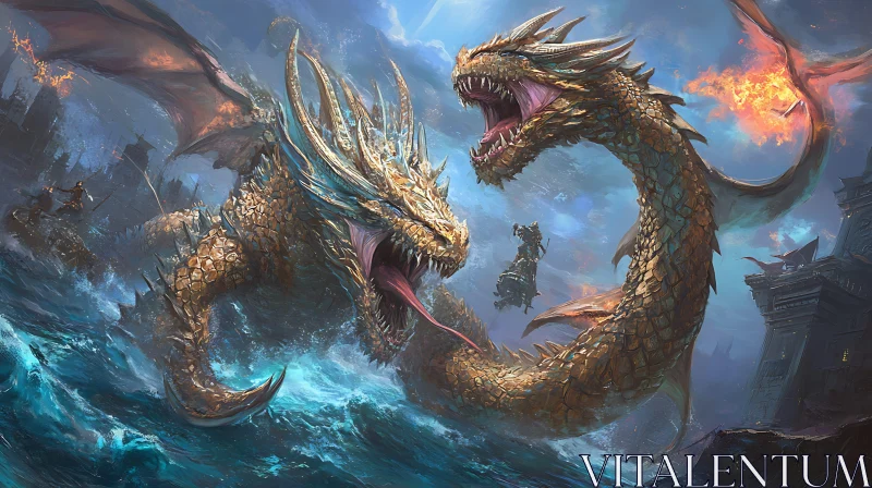 AI ART Dragons Clash on the Ocean