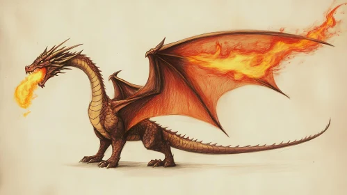 Dragon with Fire Wings, Fantasy Creature