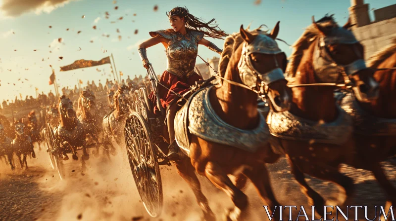 AI ART Ancient Chariot Race with Woman Warrior