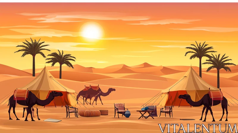 Camels resting in the desert AI Image