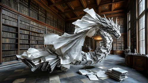 Library's Paper Dragon Sculpture