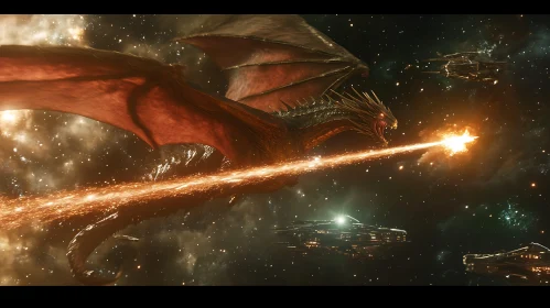 Fantasy Dragon in Space Battle