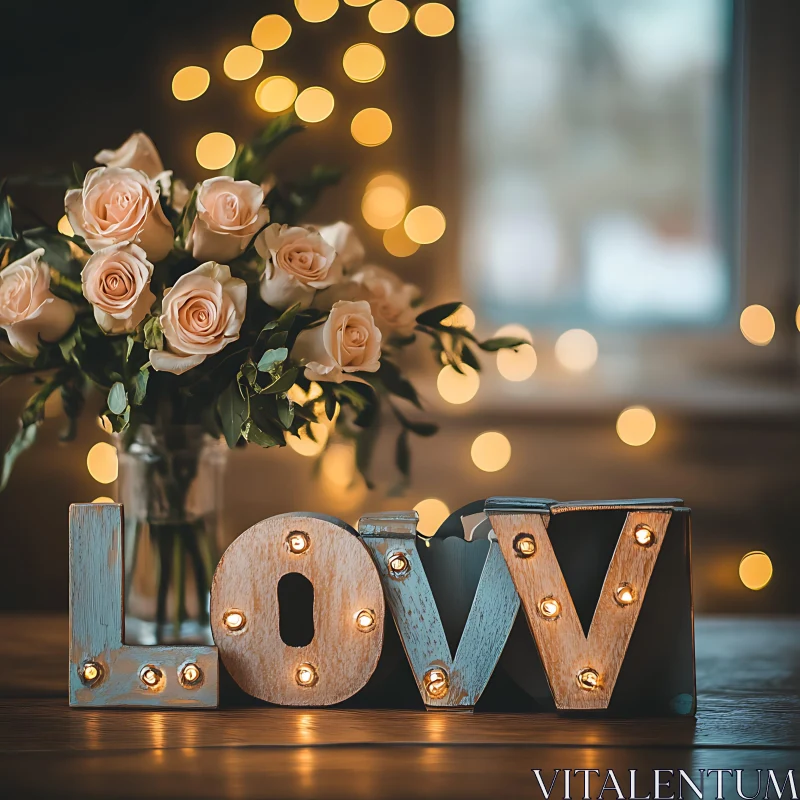 Floral Love Still Life with Bokeh Lights AI Image