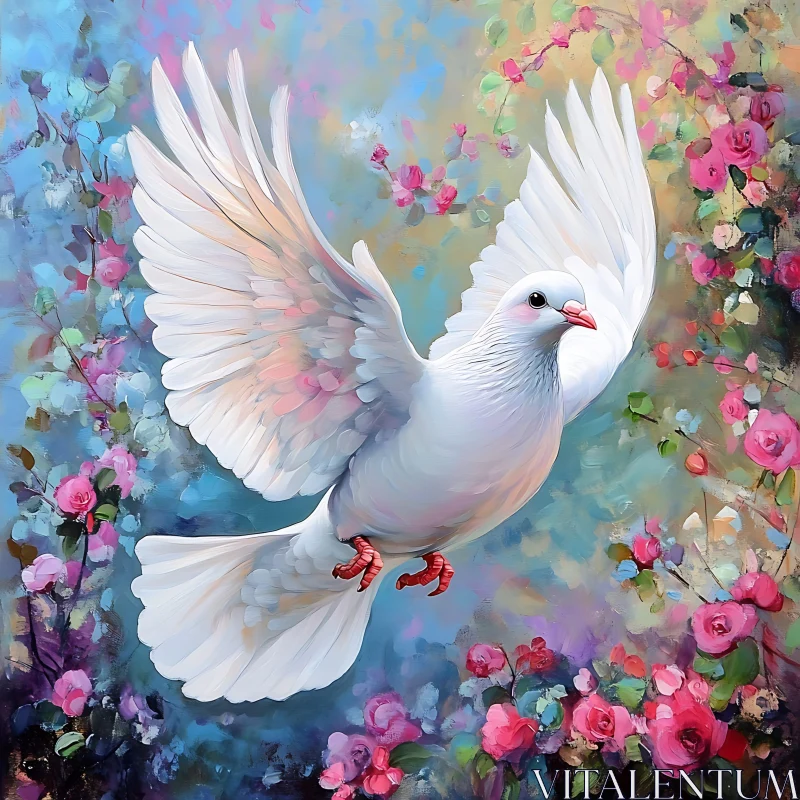 Soaring Dove with Floral Beauty AI Image