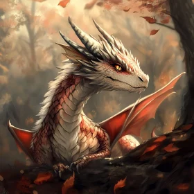 Dragon Resting Among Autumn Leaves