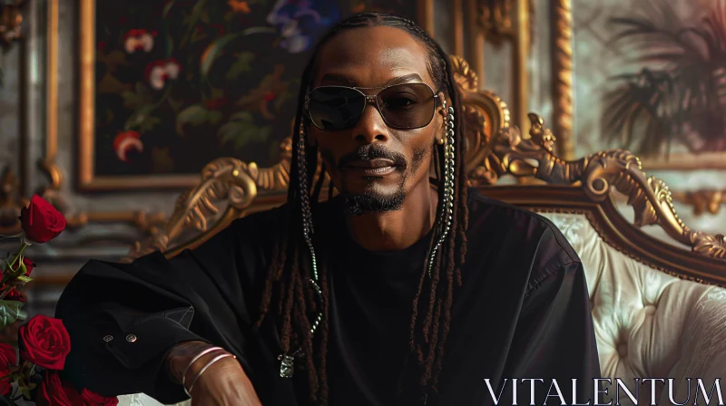 Snoop Dogg in Ornate Setting With Roses AI Image