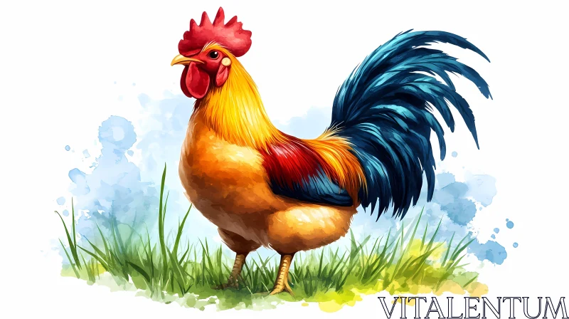 Colorful Rooster Art in Watercolor AI Image