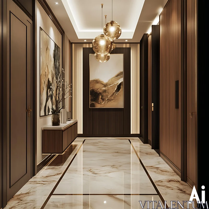 Stylish Corridor with Artistic Decor and Classy Lighting AI Image