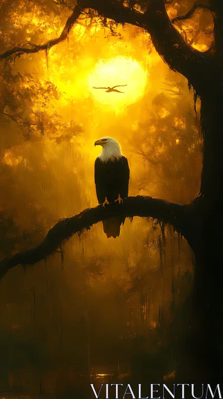 Eagle Silhouette in Golden Light AI Image