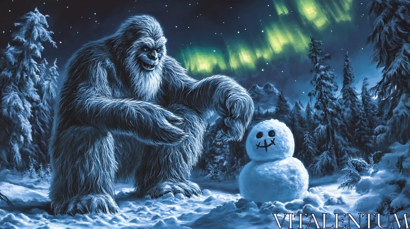 Winter Encounter: Yeti and Snowman AI Image