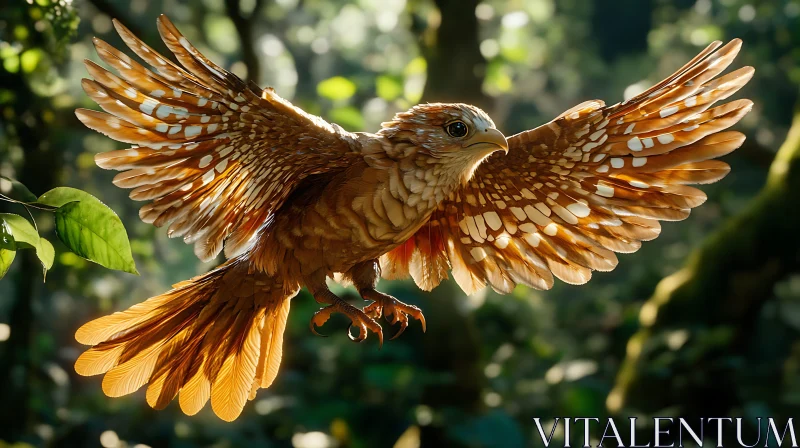 Bird in Flight Amidst Forest Canopy AI Image