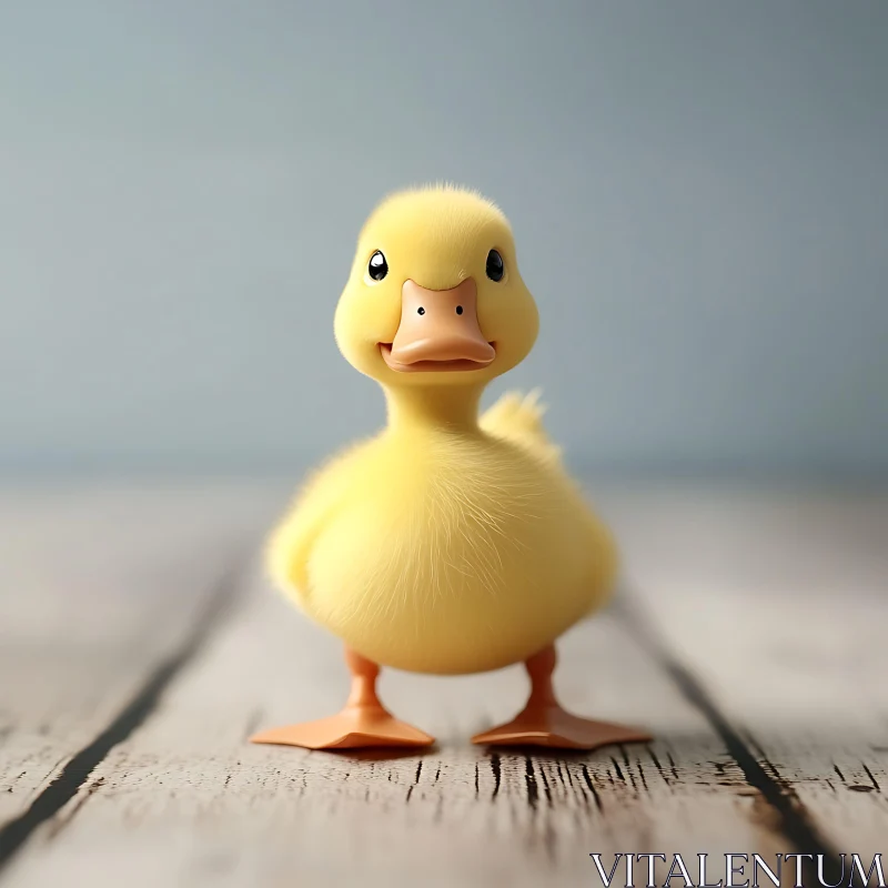 Charming Yellow Duckling on Wood Planks AI Image