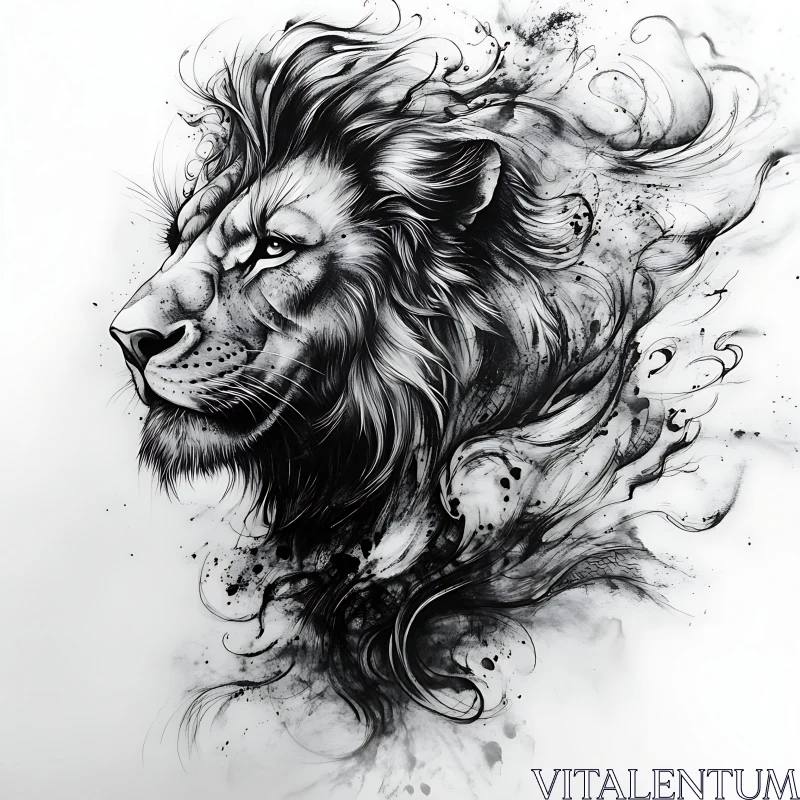 Monochrome Lion Illustration AI Image