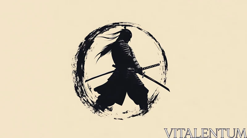 Silhouette of a Samurai Warrior in Enso Circle AI Image