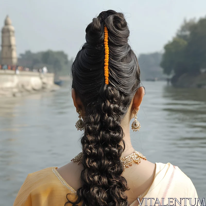 Woman with Braided Hair and Jewelry AI Image