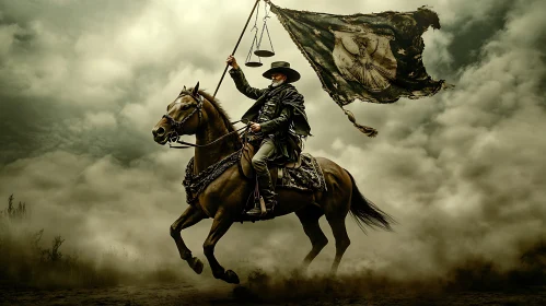 Rider with Flag on Horseback