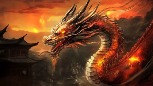 Oriental Dragon with Burning Sky