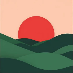 Stylized Landscape with Setting Sun