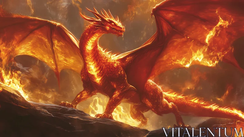 Red Dragon in Flames AI Image