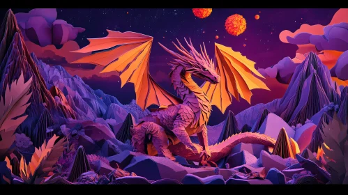 Mythical Dragon Among Mountains