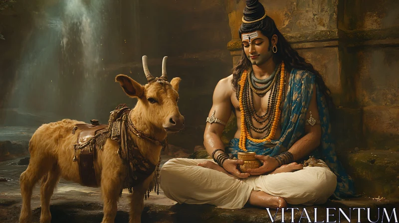 Lord Shiva Meditating with Cow AI Image