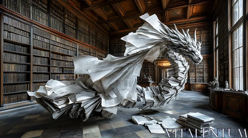 Library's Paper Dragon Sculpture AI Image