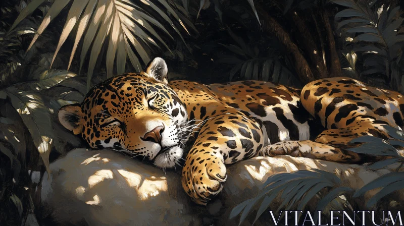 Tranquil Jungle Leopard Relaxation AI Image