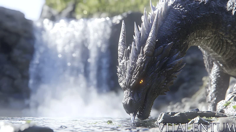 AI ART Dragon Hydrating by Waterfall