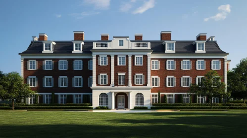 Elegant Red Brick Building with Well-Maintained Landscape